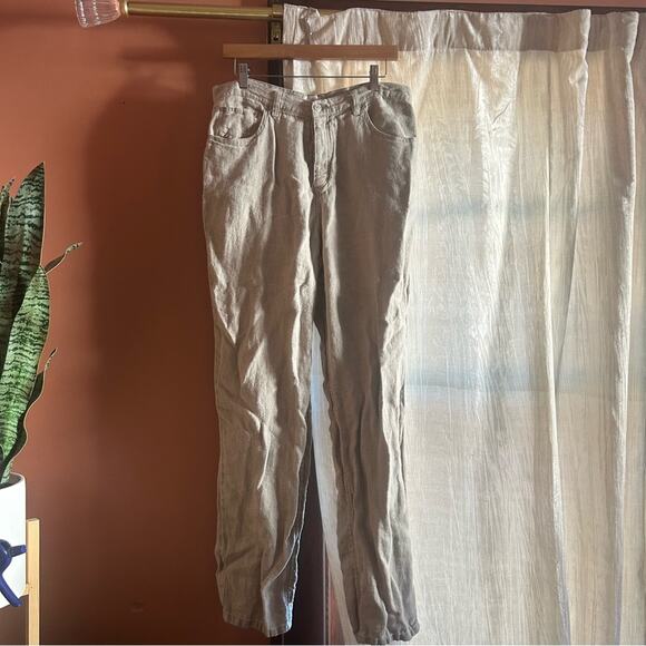 Vintage J. Crew Men’s 100% Linen Pants Khaki Tan Beige Button Fly Beach Resort - Picture 1 of 9
